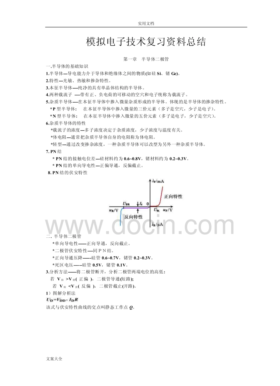模拟电子技术基础知识点总结材料  _第1页