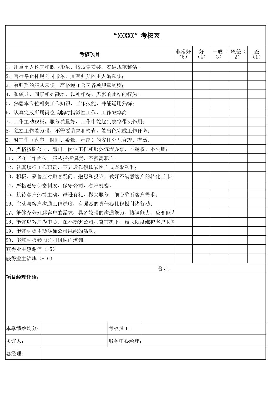 服务明星评分表（最新）_第1页