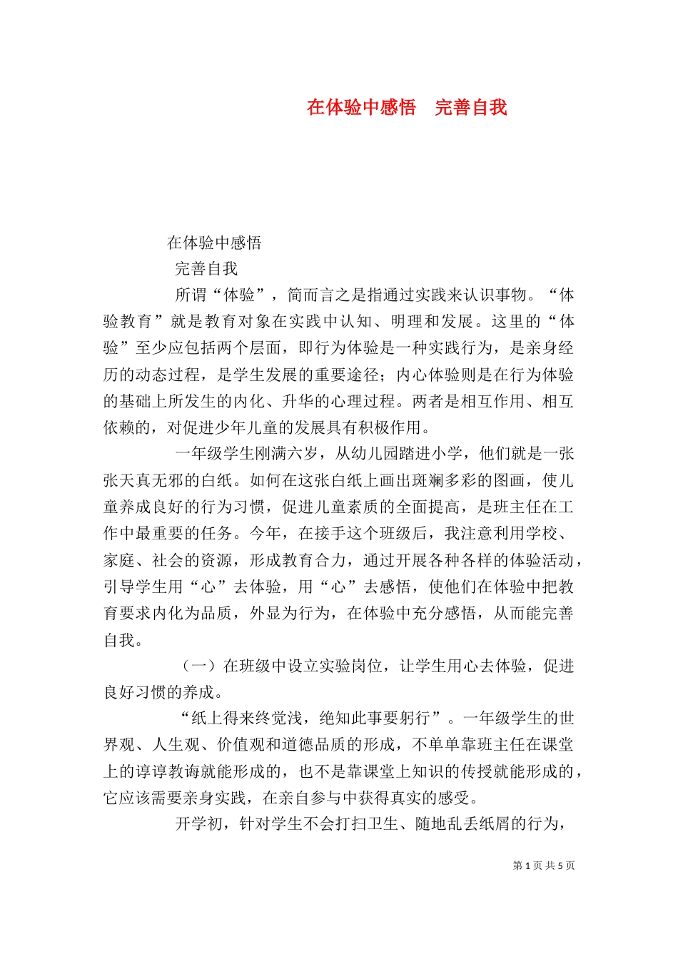 在体验中感悟  完善自我（二）_第1页