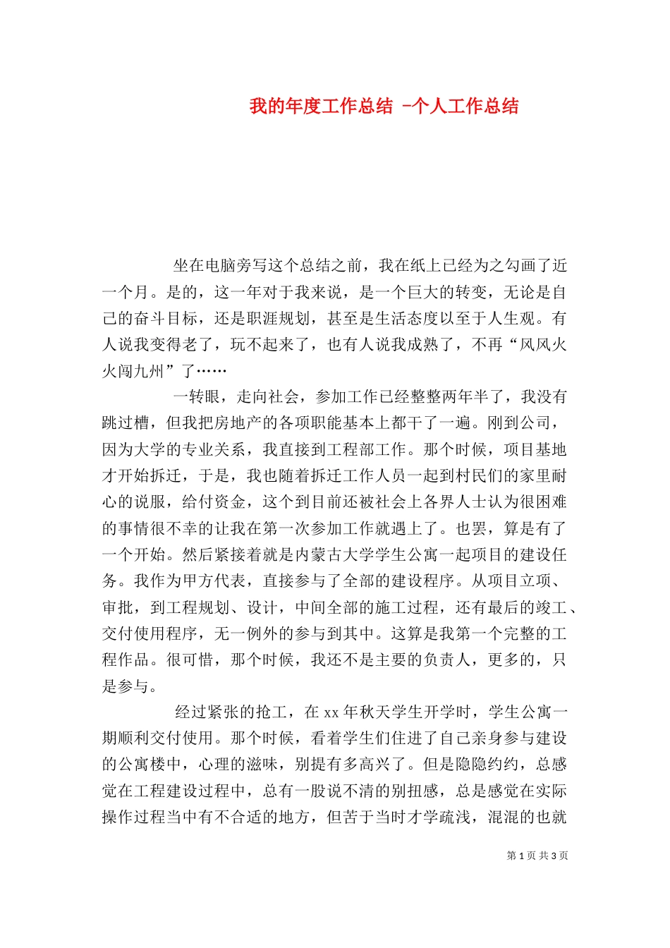 我的年度工作总结 -个人工作总结_第1页