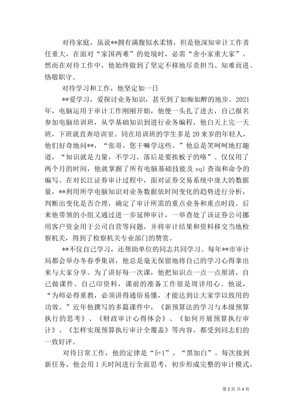 审计科科长先进事迹材料（四）_第2页