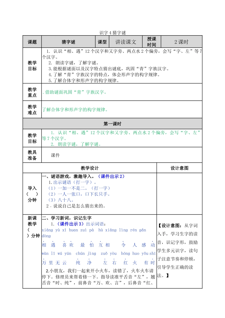 小学语文一年级下册-识字4 猜字谜 -教案_第1页