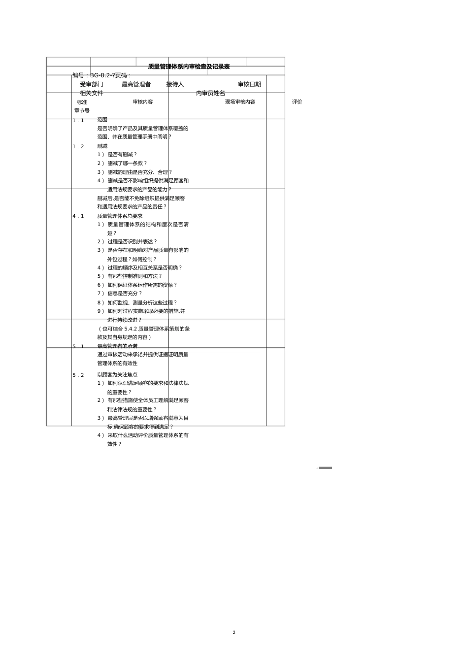 质量管理体系内审检查及记录表[共11页]_第2页