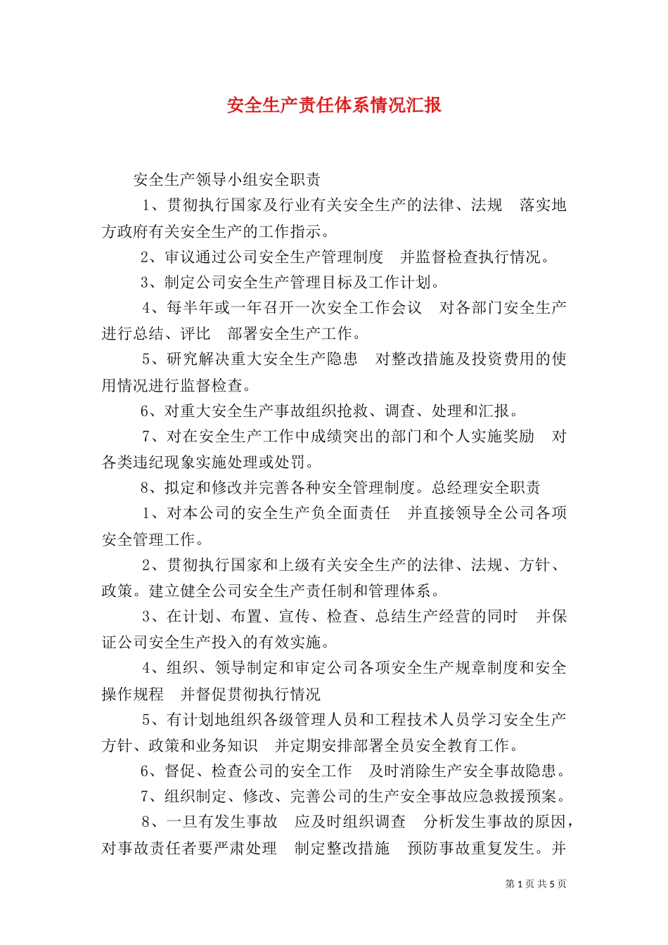 安全生产责任体系情况汇报_第1页