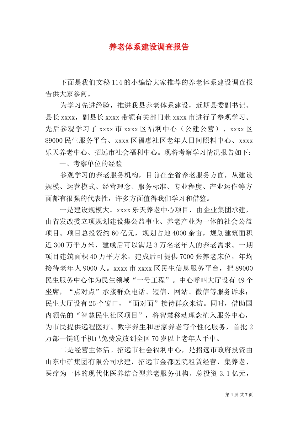 养老体系建设调查报告_第1页