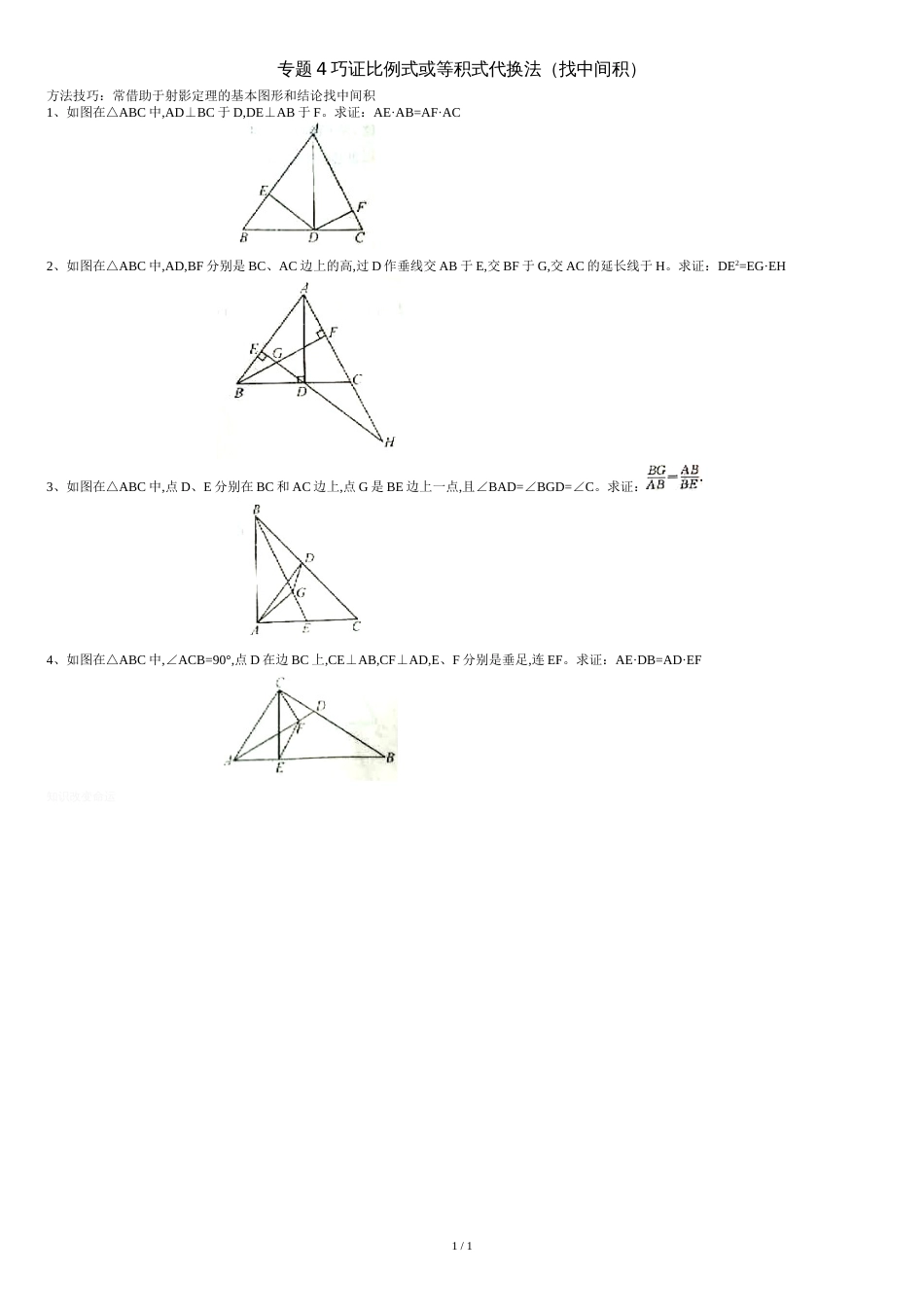 专题4巧证比例式或等积式代换法(找中间积)_第1页