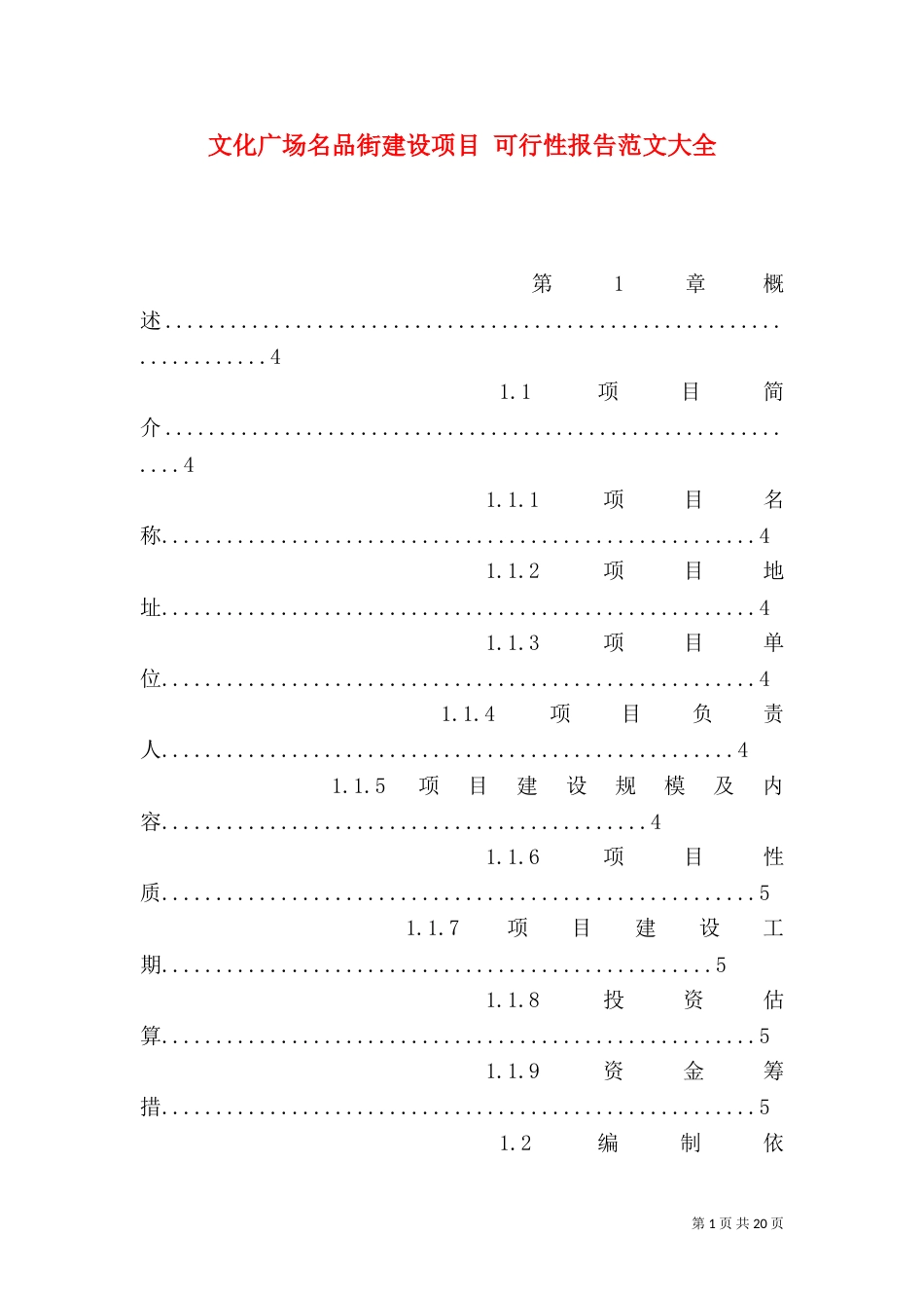 文化广场名品街建设项目 可行性报告范文大全_第1页