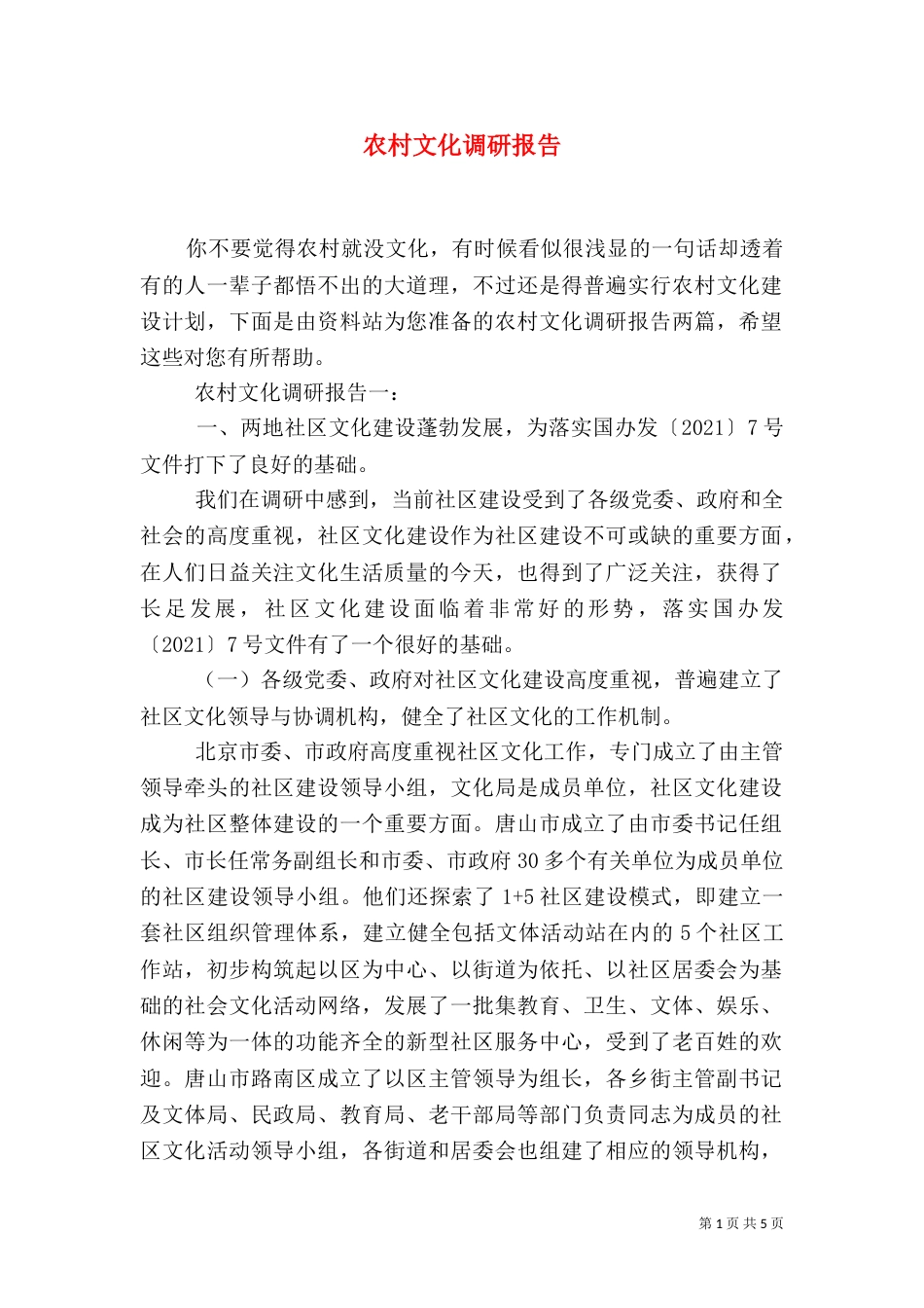 农村文化调研报告_第1页