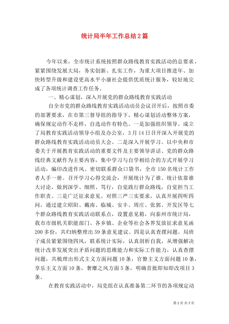 统计局半年工作总结2篇_第1页