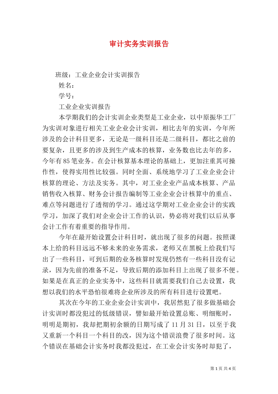 审计实务实训报告(一)_第1页