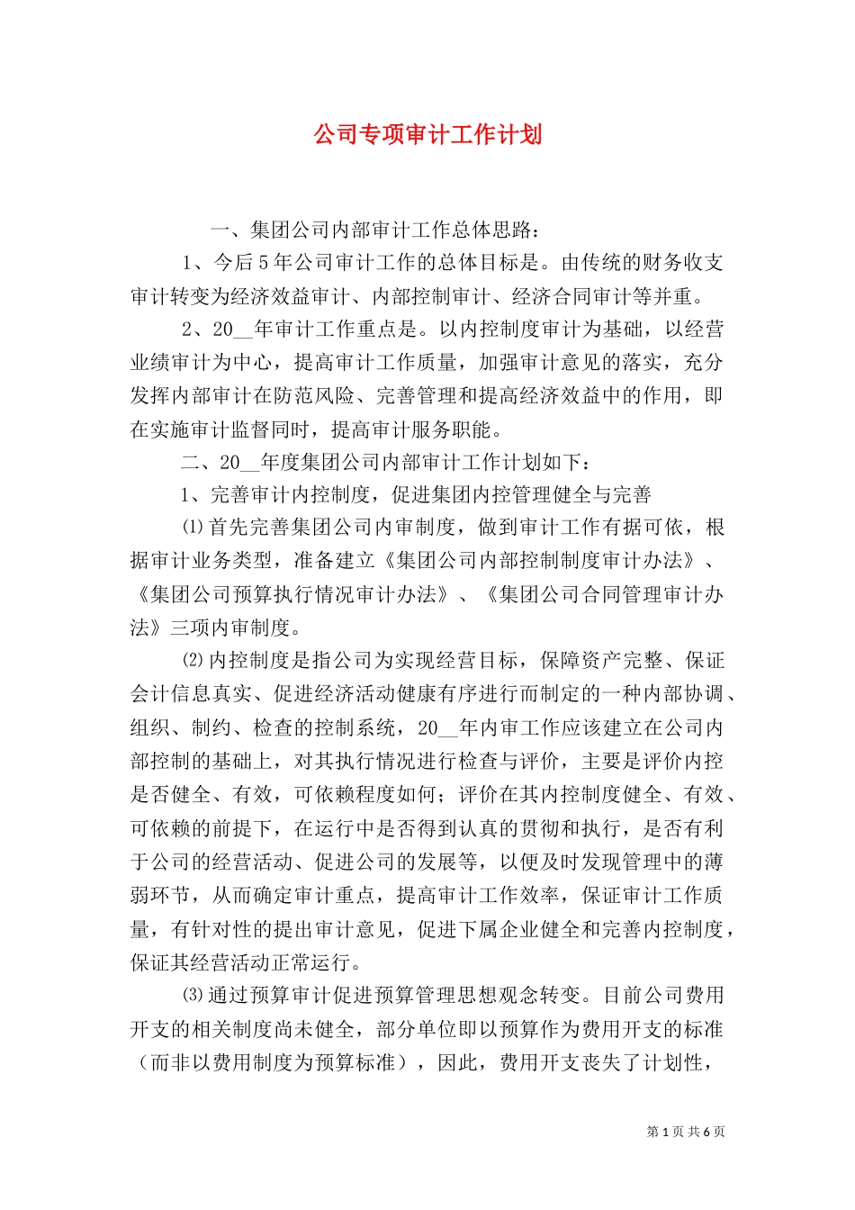 公司专项审计工作计划_第1页