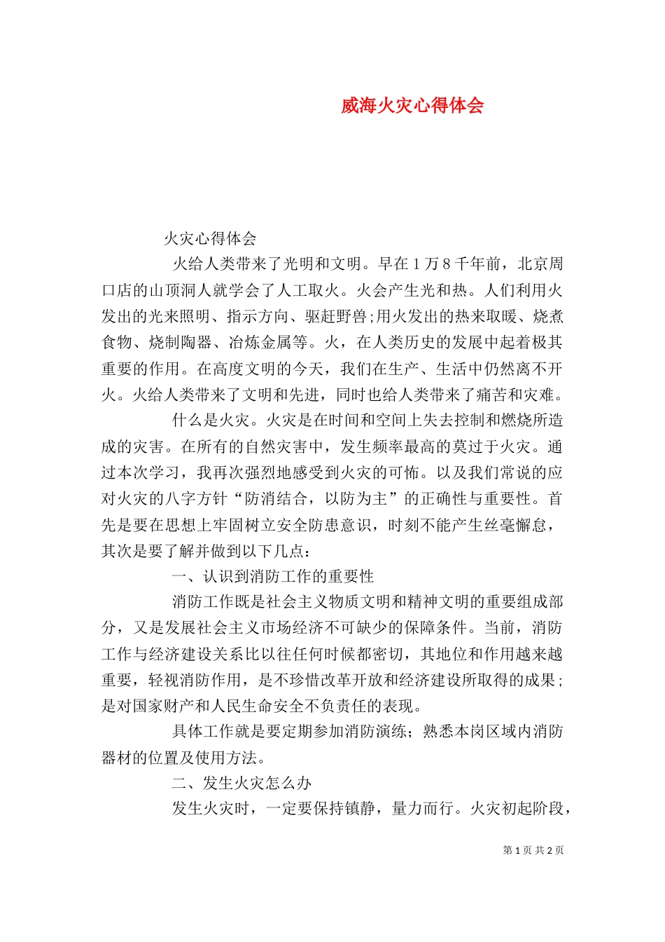 威海火灾心得体会（一）_第1页
