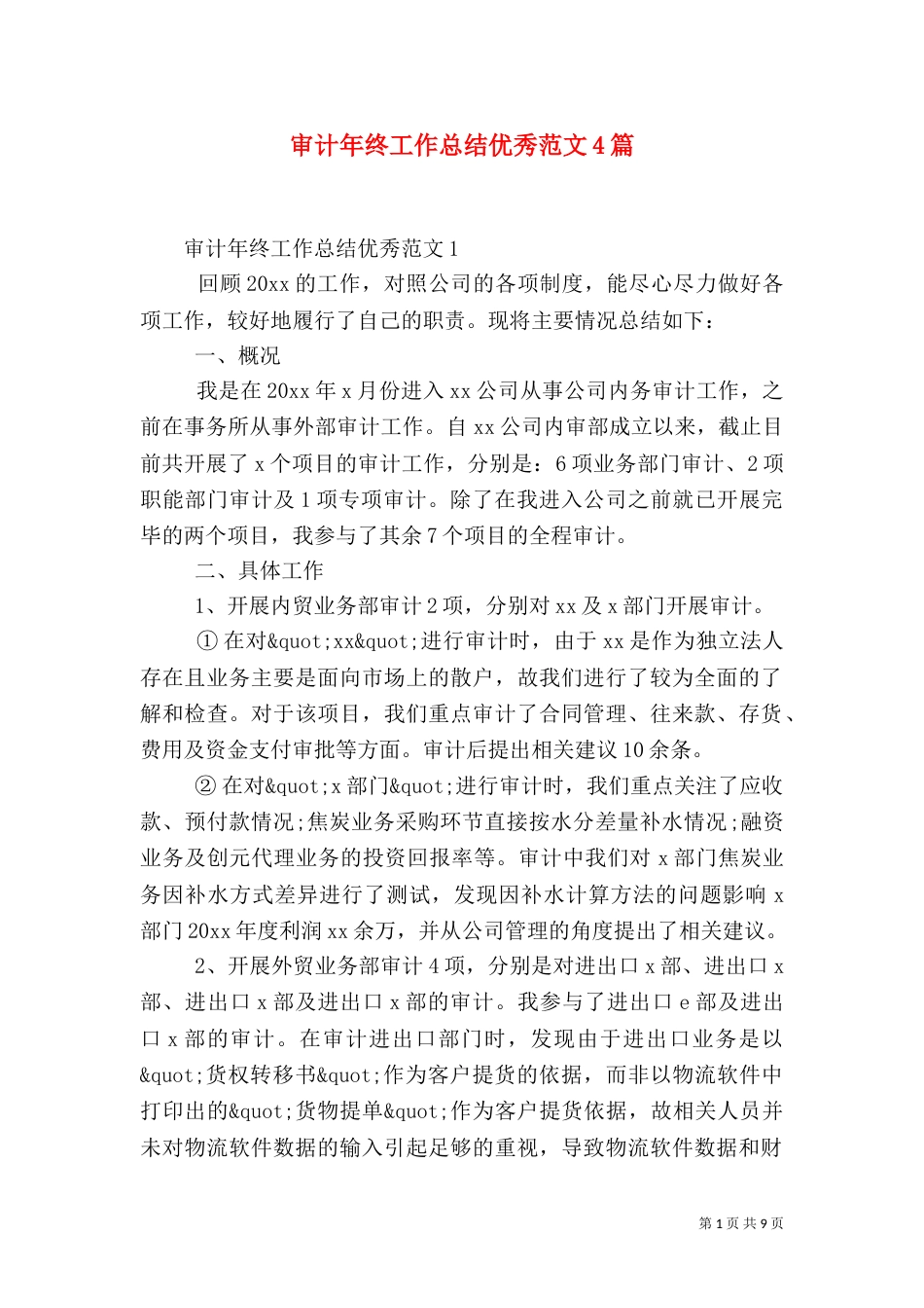 审计年终工作总结优秀范文4篇_第1页