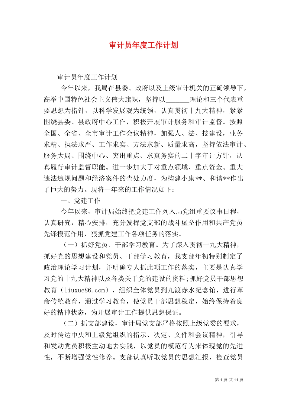 审计员年度工作计划_第1页