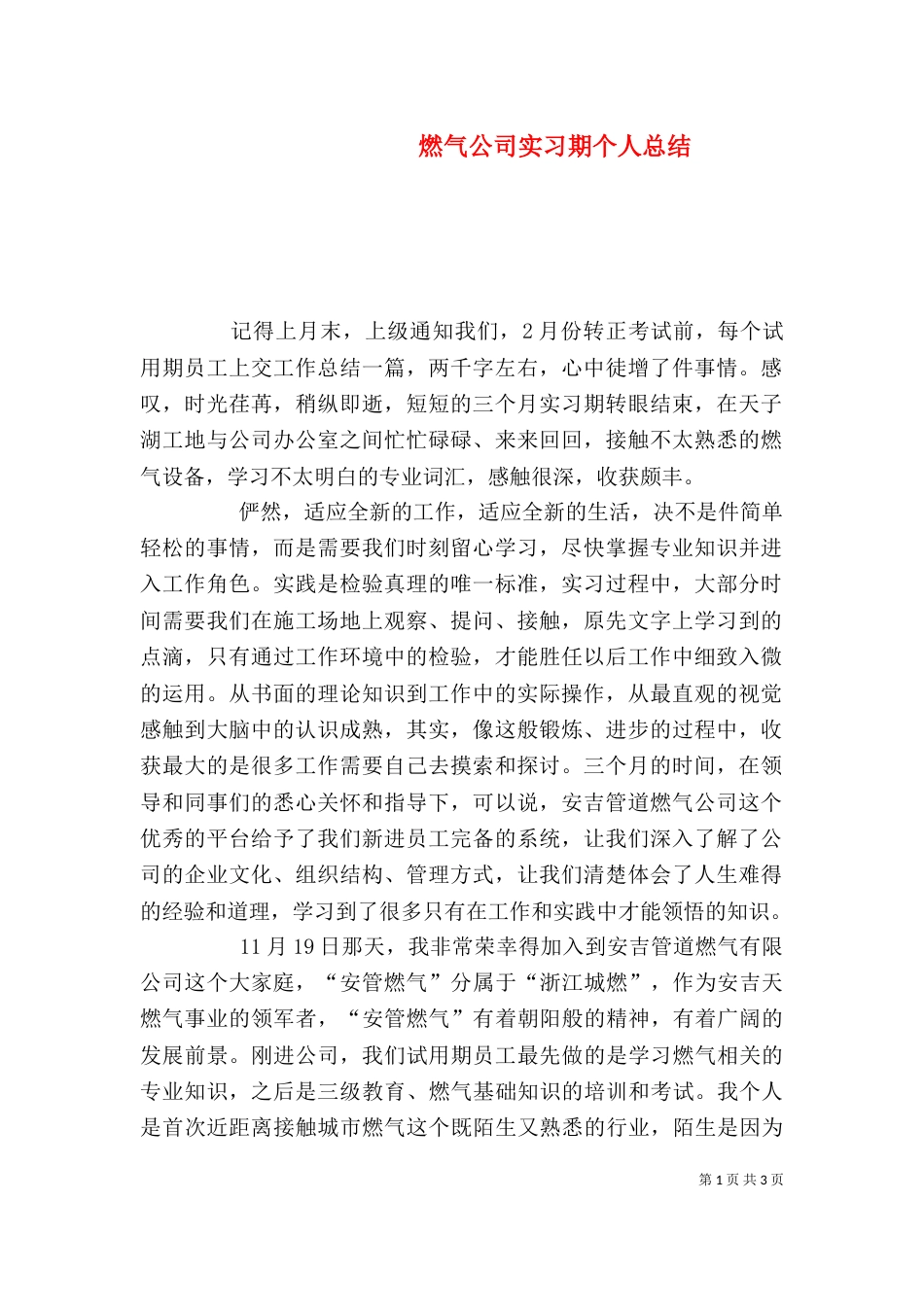 燃气公司实习期个人总结（二）_第1页