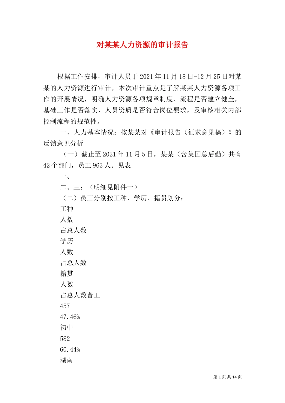 对某某人力资源的审计报告（四）_第1页