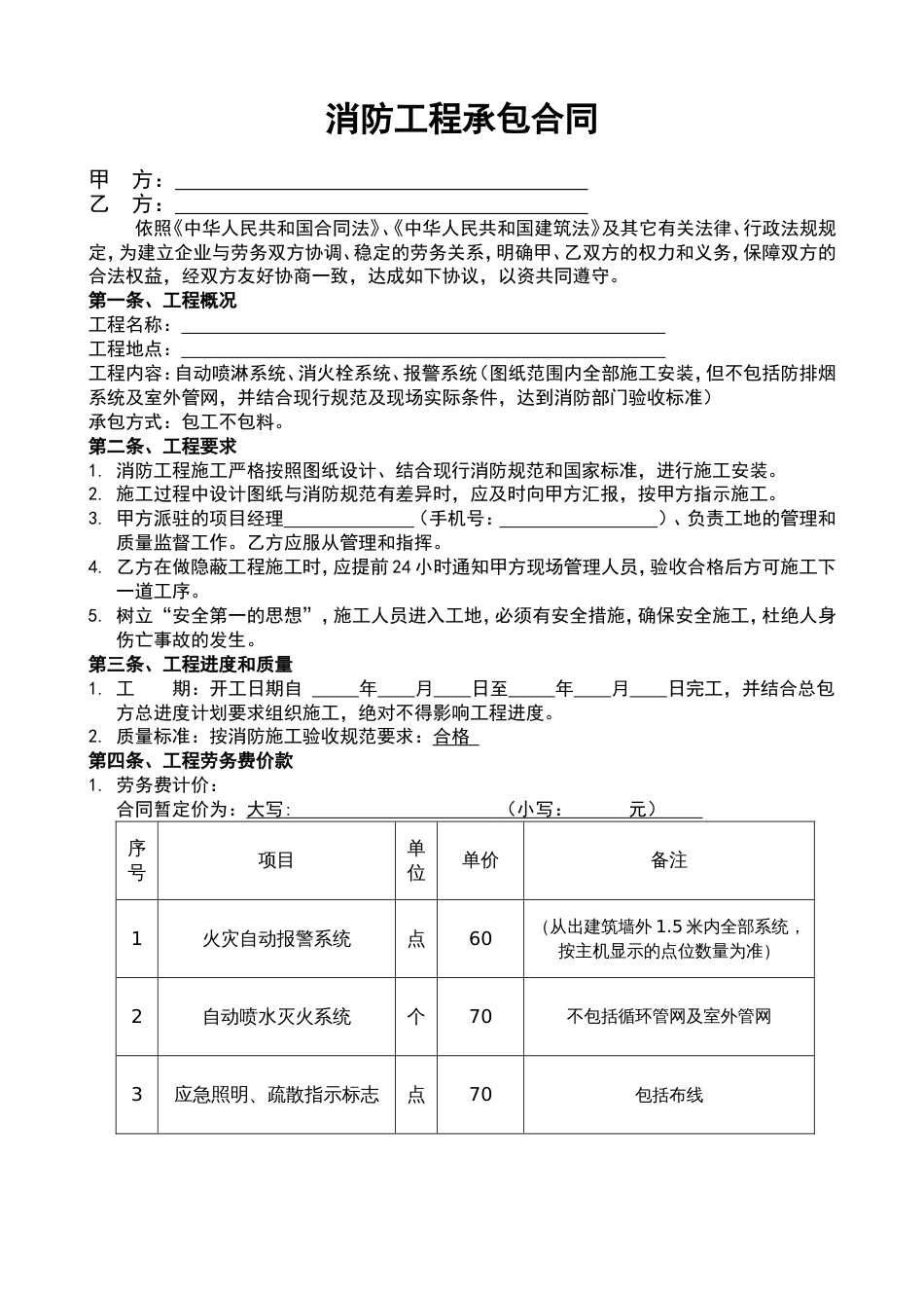 各工种分项施工合同 消防包工合同_第1页