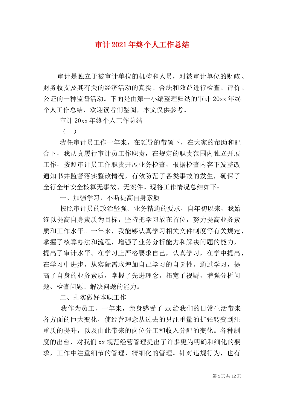 审计2021年终个人工作总结_第1页