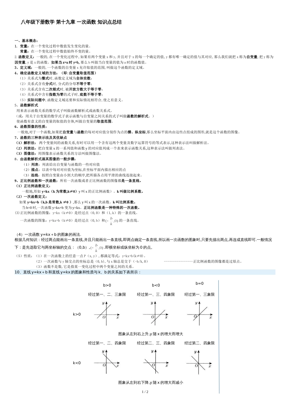 新人教版八年级下册数学第十九章一次函数知识点总结[共3页]_第1页