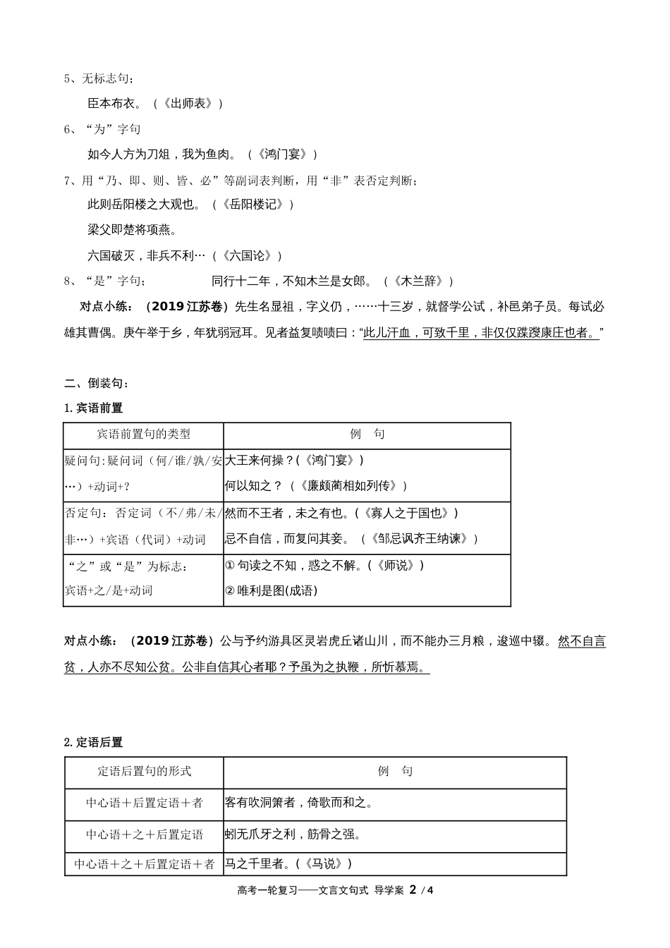 专题04 文言文句式（导学案）-2023年高考一轮复习之文言文通关宝典（新高考版）_第2页