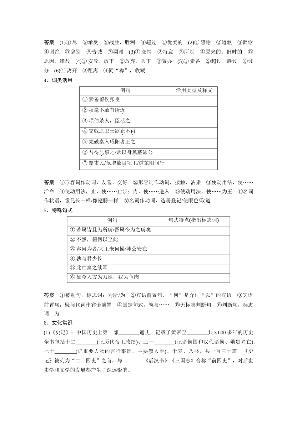 语文高考复习板块2 文言文阅读 学案19　《鸿门宴》_第3页