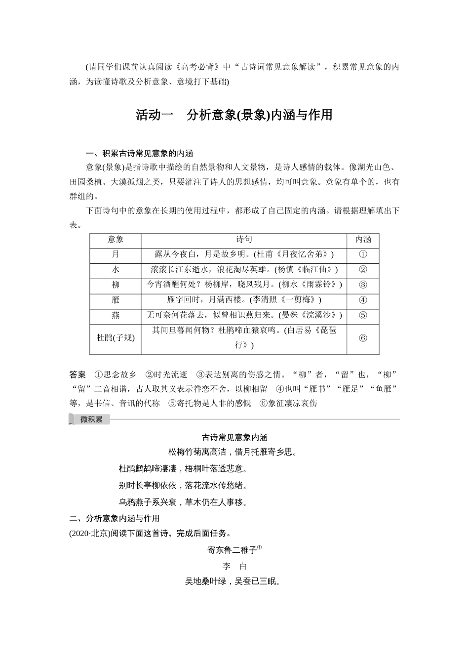 语文高考复习板块3 古诗阅读与鉴赏 学案38　赏析意象(景象)与意境_第2页