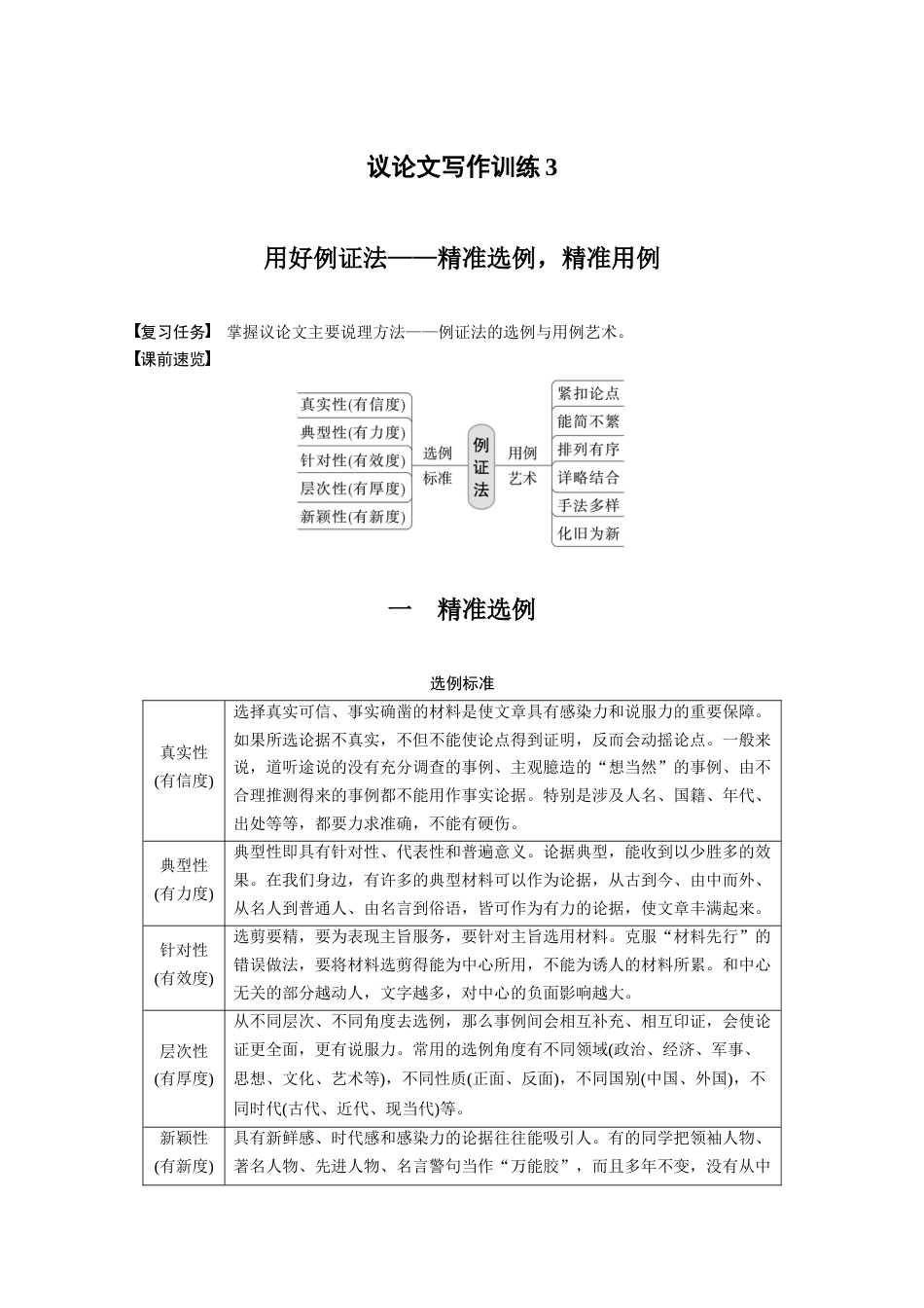 语文高考复习板块3 古诗阅读与鉴赏 议论文写作训练3　用好例证法—精准选例，精准用例_第1页