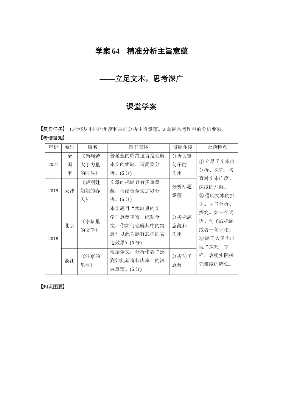 语文高考复习板块8 散文阅读 学案64　精准分析主旨意蕴—立足文本，思考深广_第1页