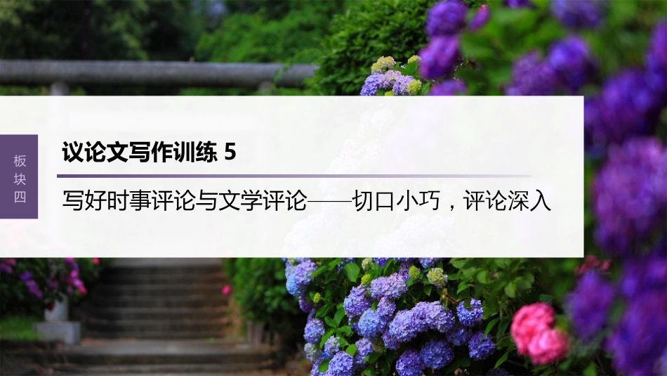 高中语文高考复习板块4 名句名篇默写 议论文写作训练5　写好时事评论与文学评论—切口小巧，评论深入_第1页