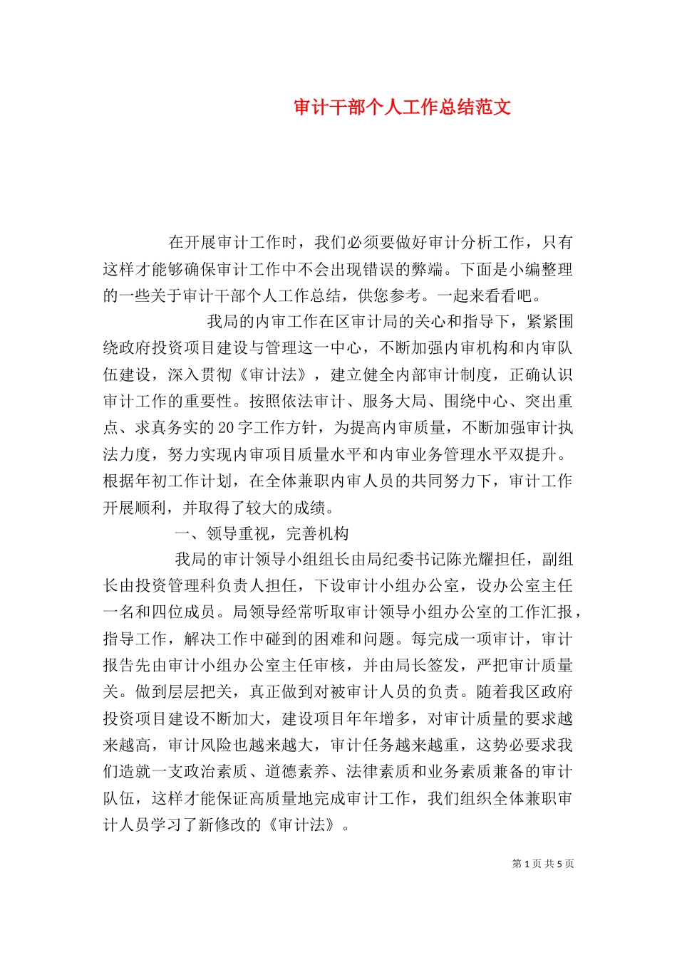 审计干部个人工作总结范文_第1页