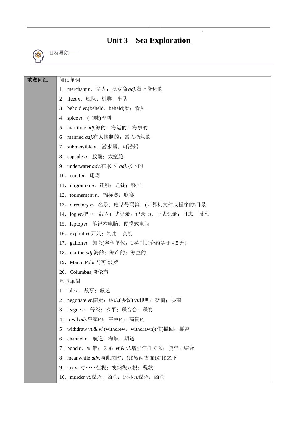 专题34选择性必修第4册　Unit 3　Sea Exploration（教师版）---2024届高三英语总复习 （人教版2019）_第1页