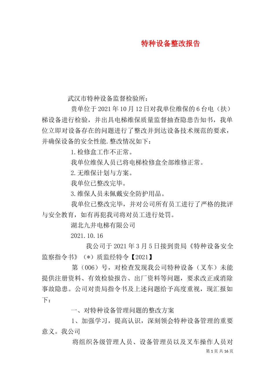 特种设备整改报告（一）_第1页
