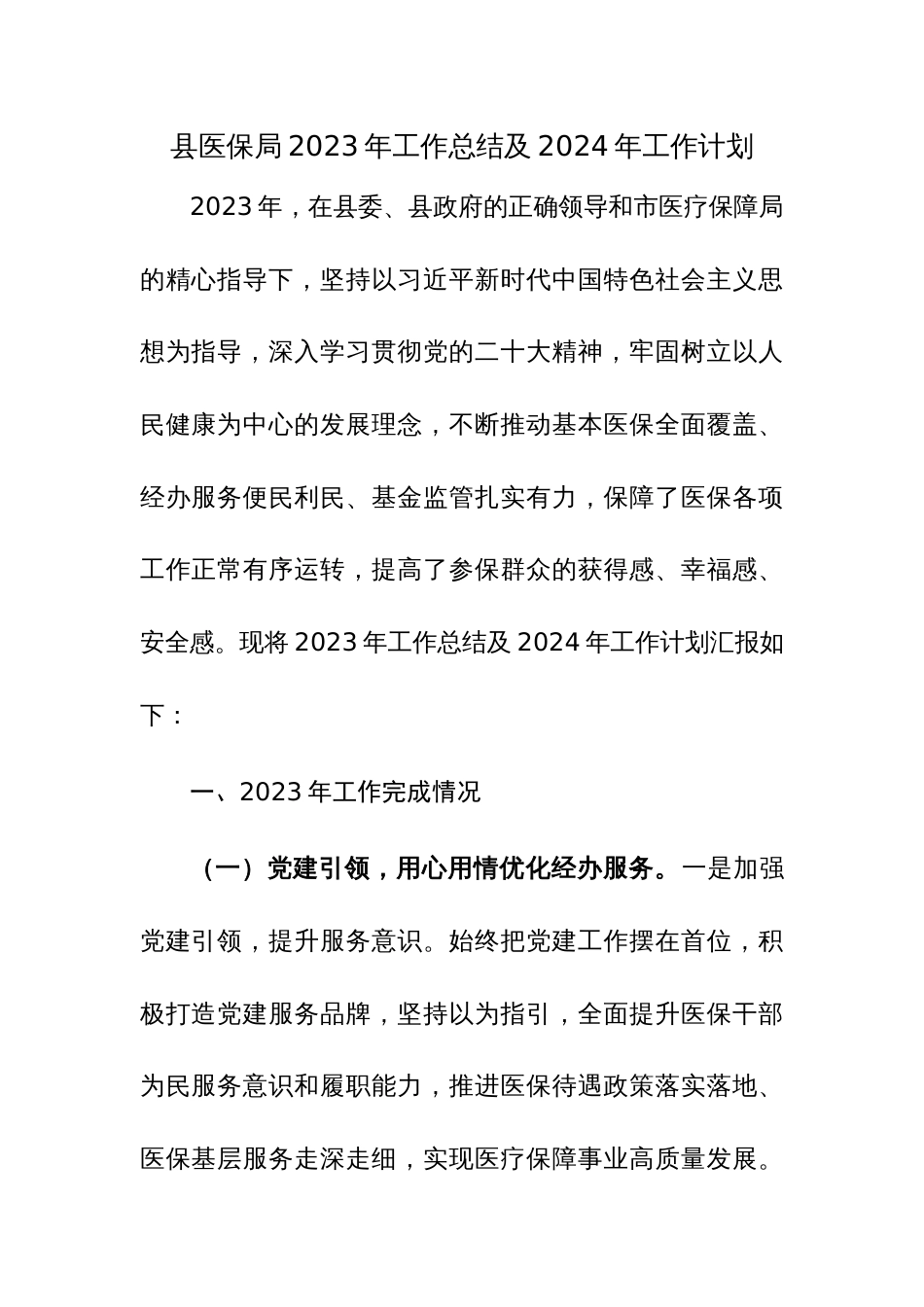 县医保局2023年工作总结及2024年工作计划参考范文_第1页