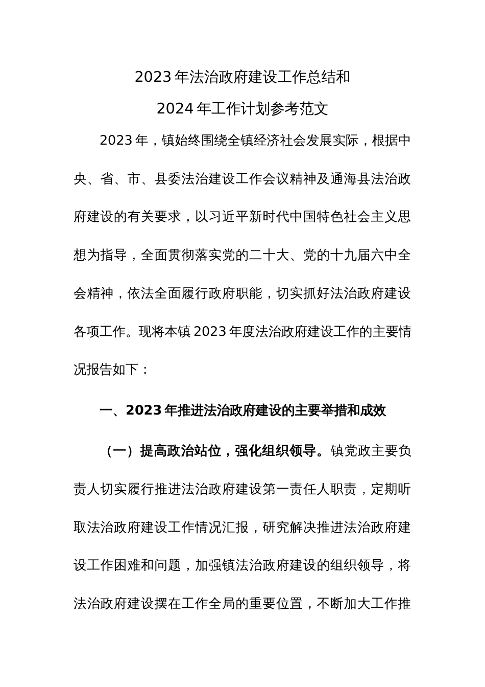 2023年法治政府建设工作总结和2024年工作计划参考范文_第1页