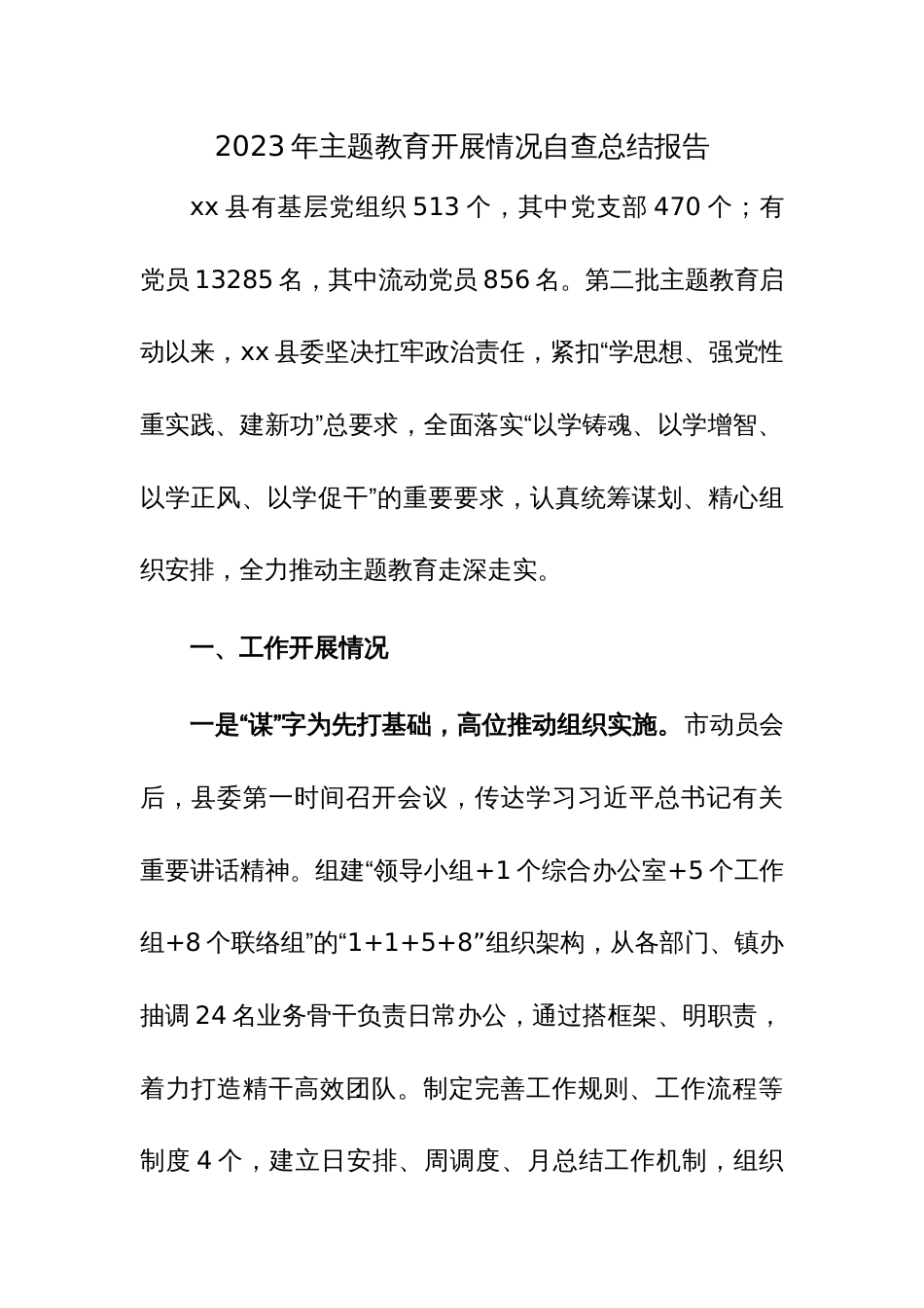 2023年主题教育开展情况自查总结报告范文稿2篇_第1页