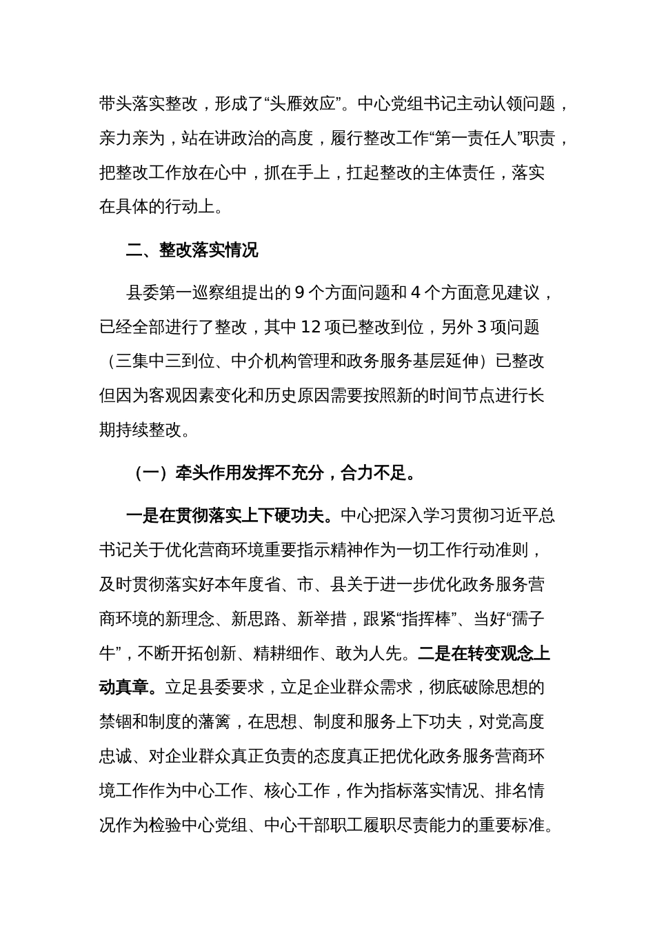 2023县服务中心关于营商环境专项巡察整改进展情况的报告范文_第2页