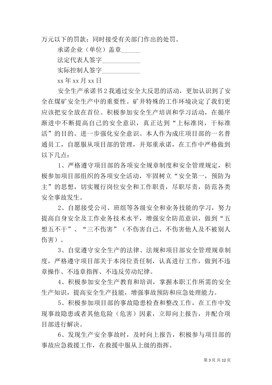 安全生产承诺书（二）_第3页