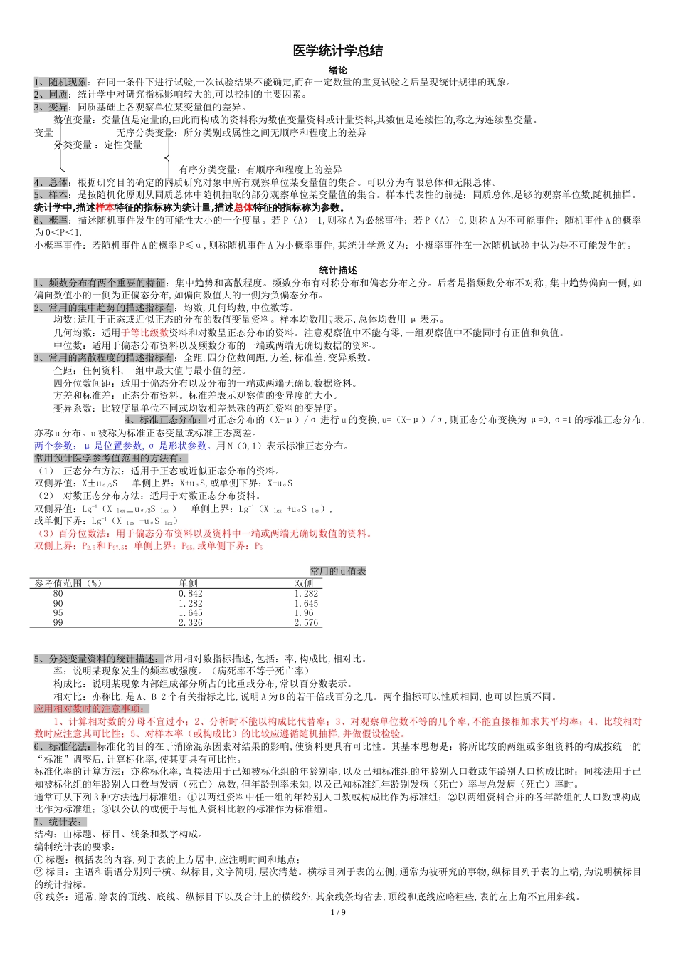 医学统计学知识点汇总[共13页]_第1页