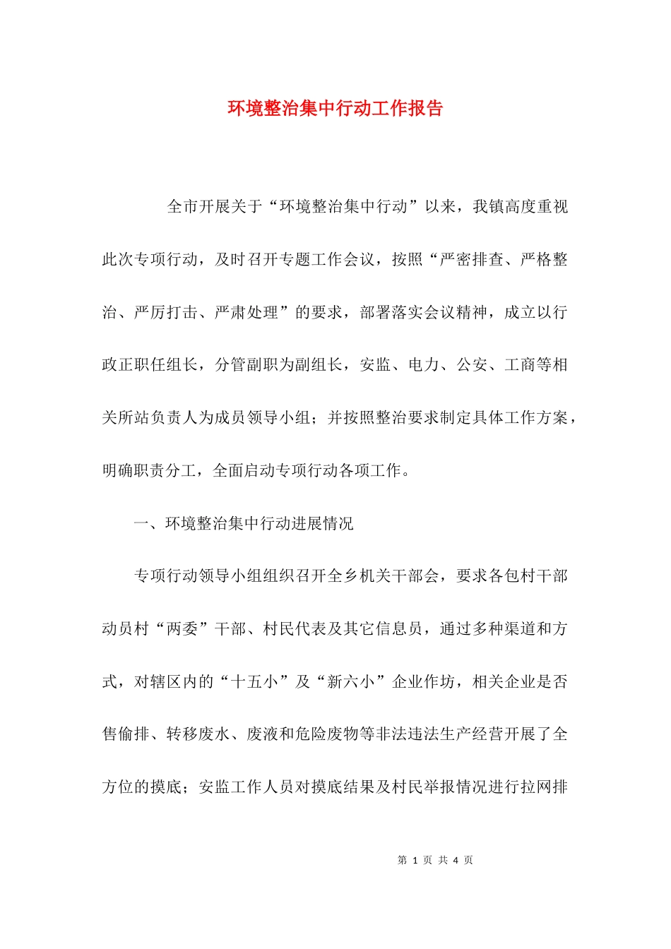 （精选）环境整治集中行动工作报告_第1页