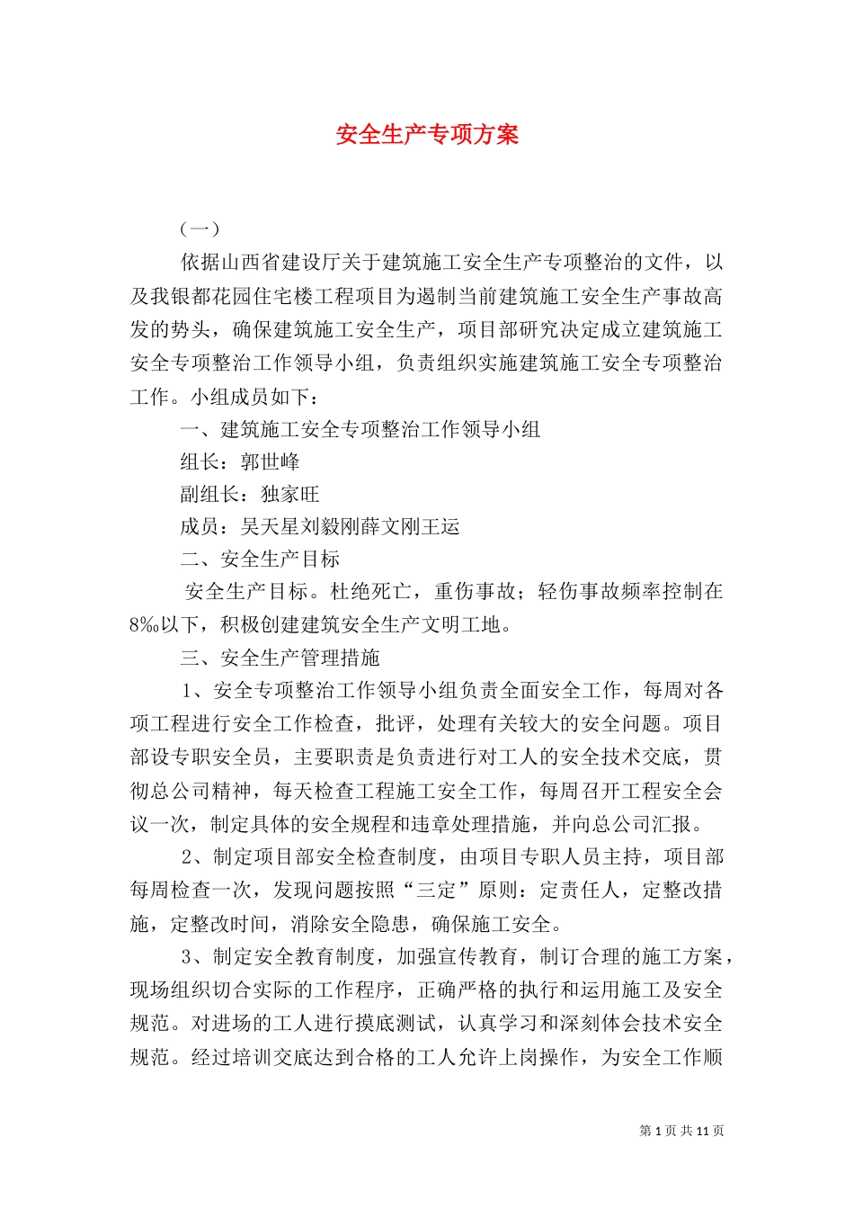 安全生产专项方案（一）_第1页