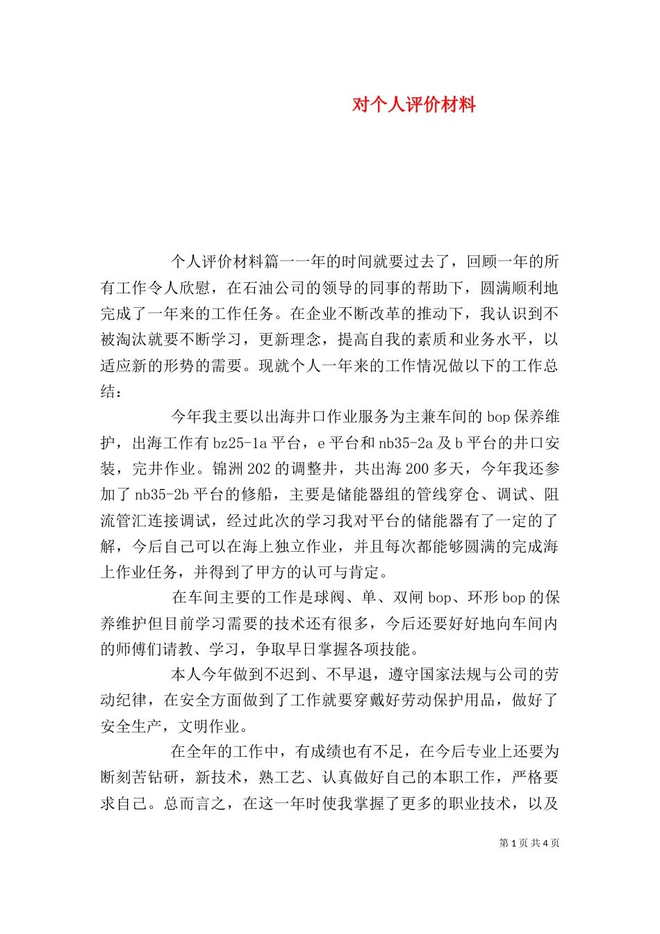 对个人评价材料(一)_第1页