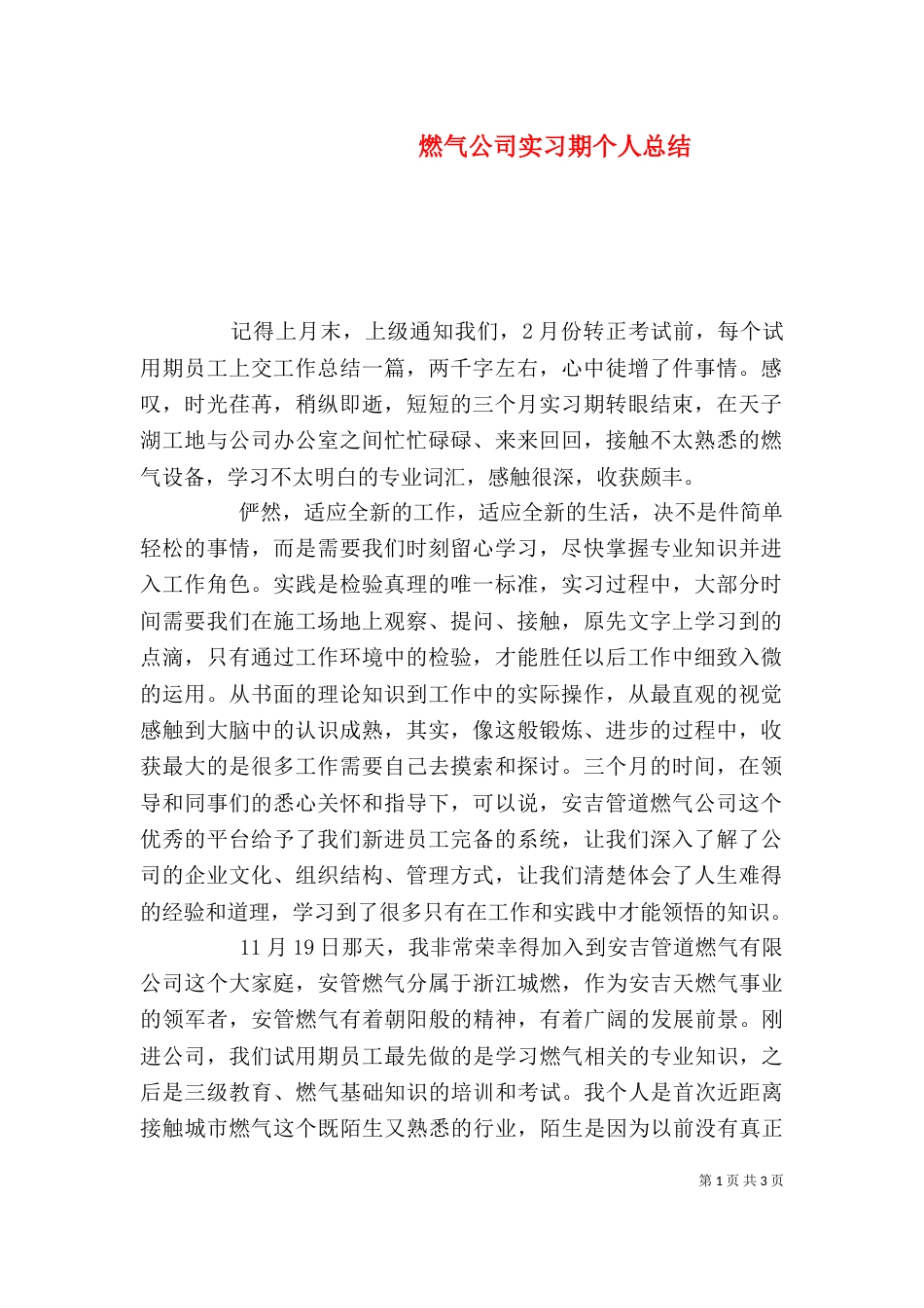 燃气公司实习期个人总结（七）_第1页