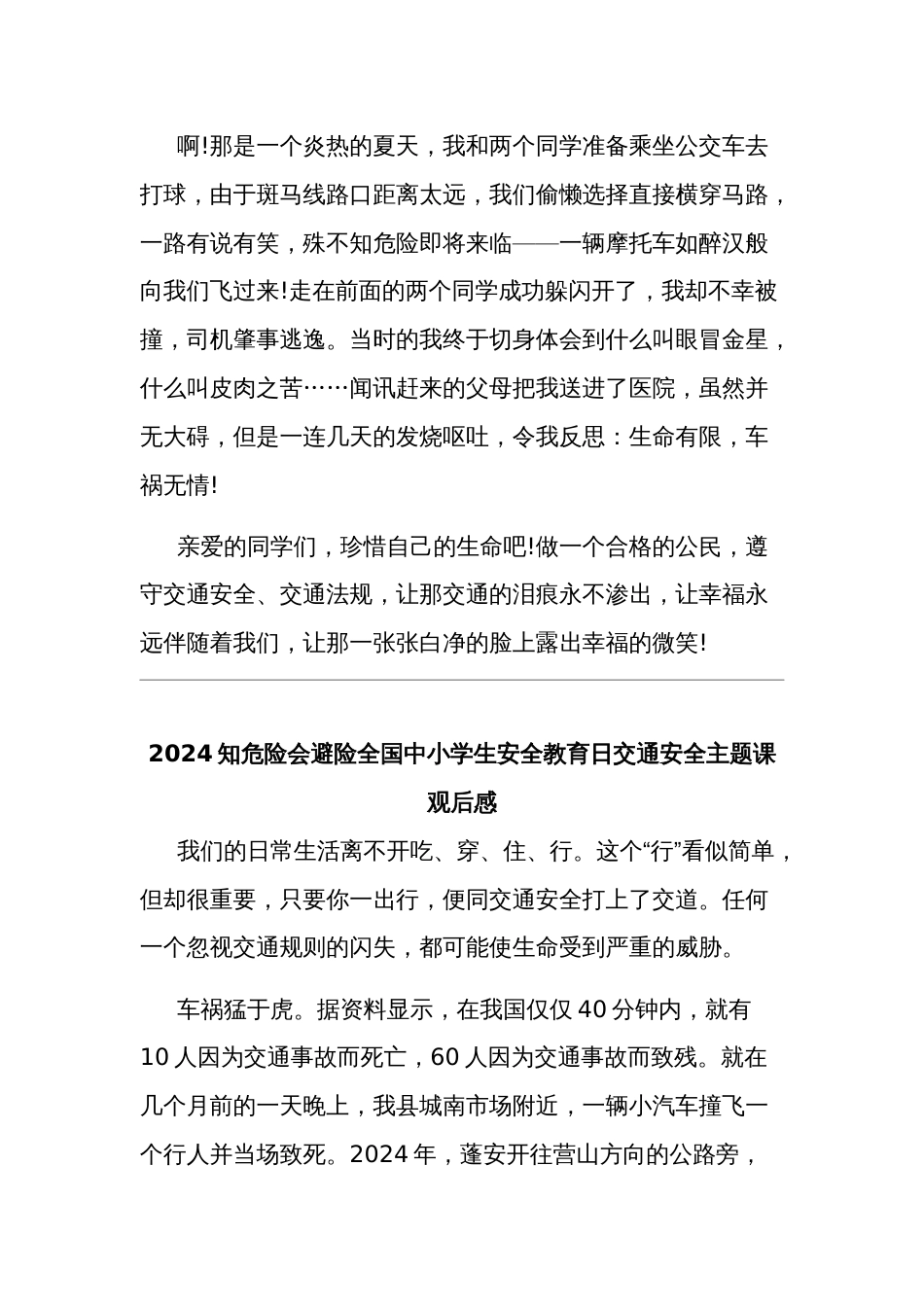 2024知危险会避险全国中小学生安全教育日交通安全主题课观后感汇篇_第2页
