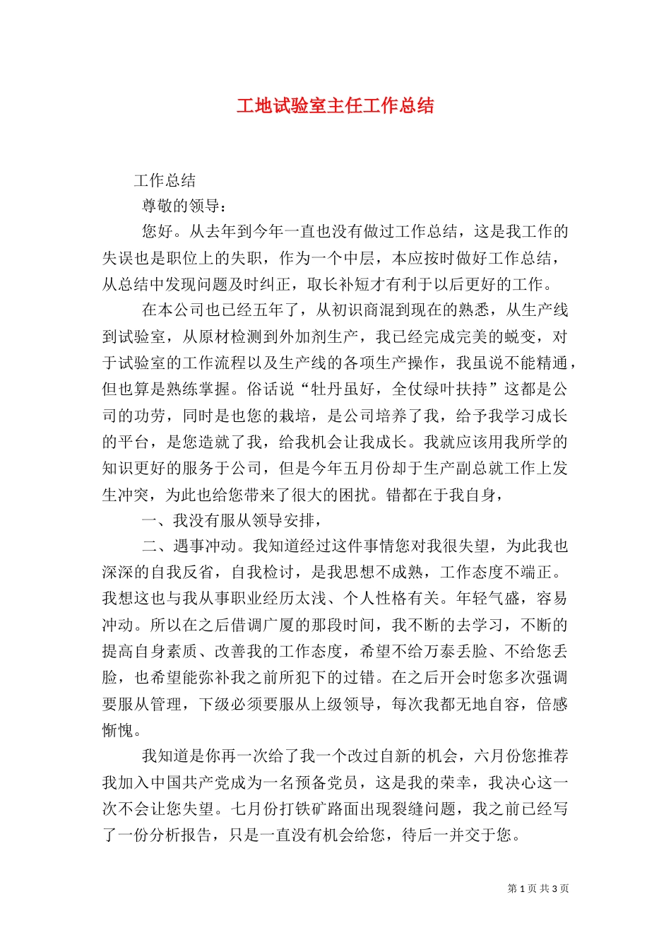 工地试验室主任工作总结_第1页