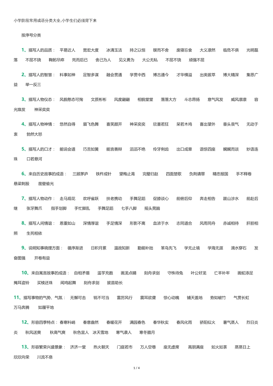 小学阶段常用成语分类大全[共4页]_第1页