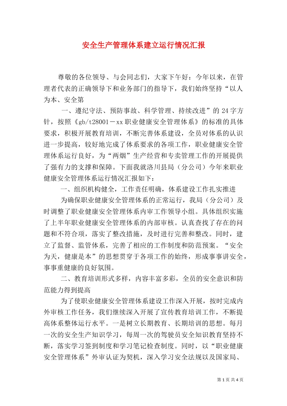 安全生产管理体系建立运行情况汇报（二）_第1页