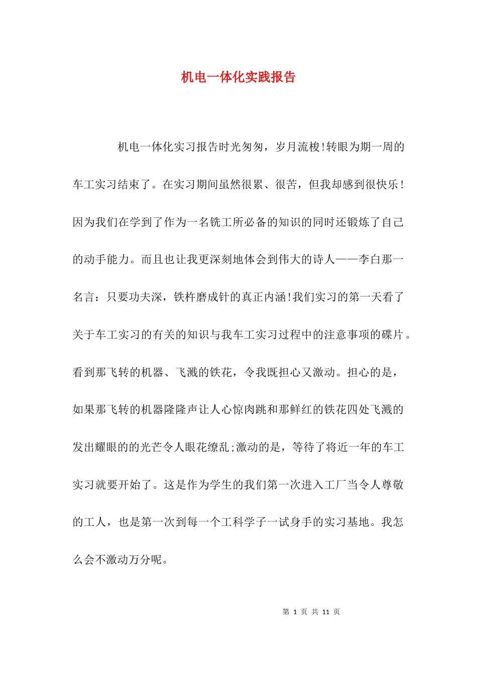 （精选）机电一体化实践报告_第1页