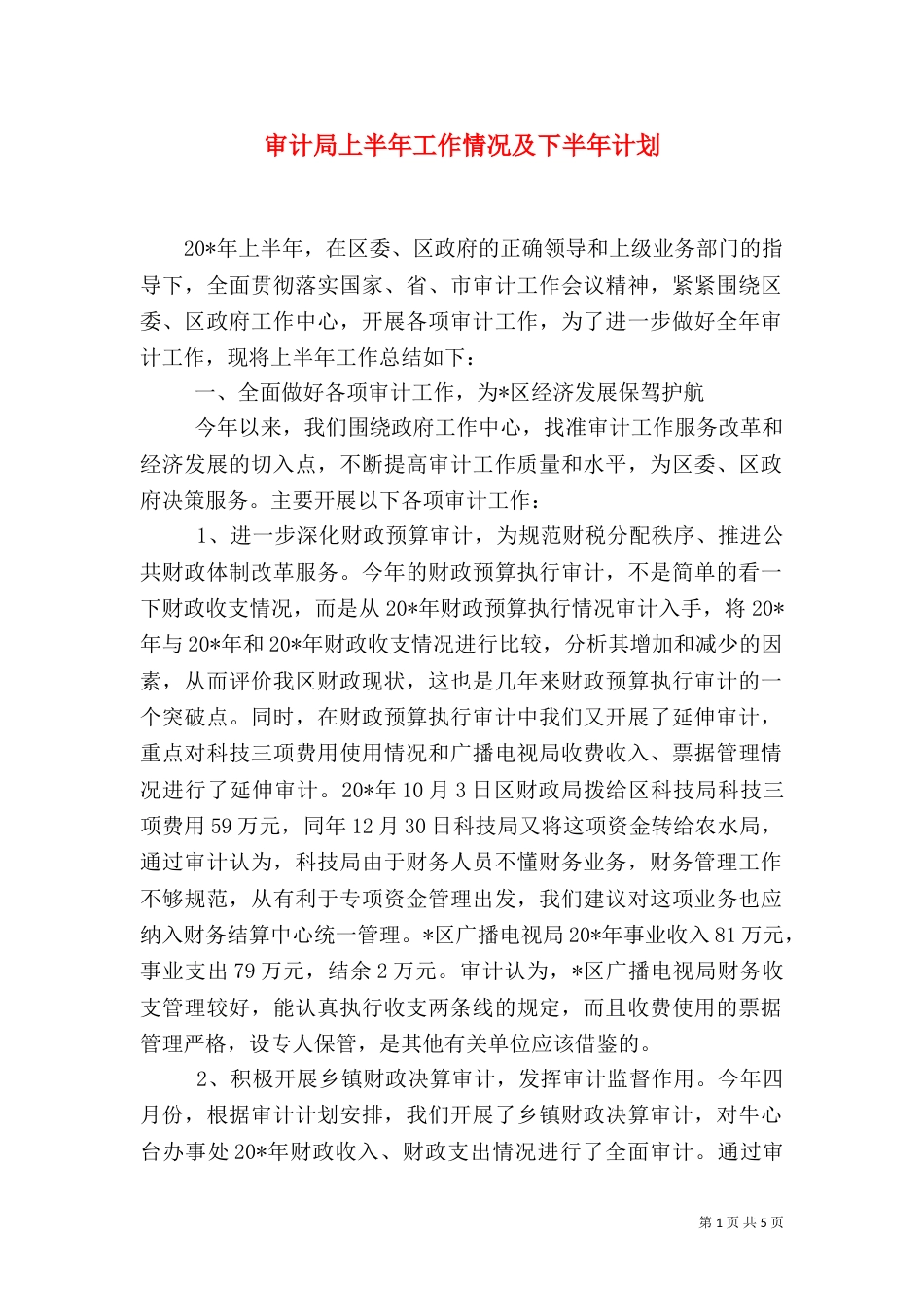 审计局上半年工作情况及下半年计划_第1页