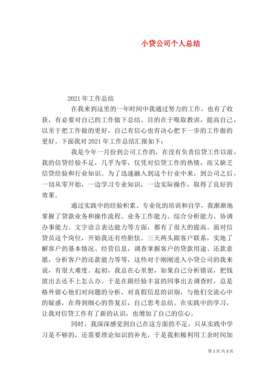 小贷公司个人总结（一）_第1页