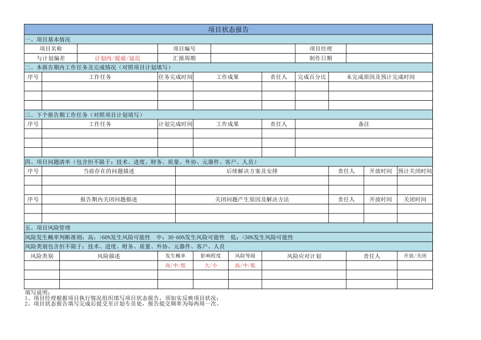 项目状态报告模板[共1页]_第1页